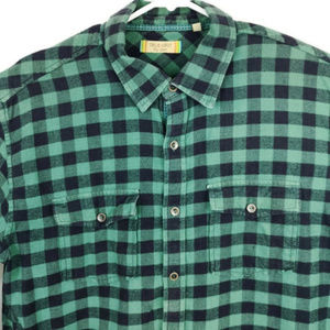 True Grit Mens Green Checker Cotton Flannel Button